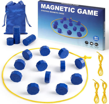 Magnetic Chess Game with 24 Travel-Stones, Magnet Chess 3 String & Portable Storage Bag, for Family & Party & Travel & Camping, Exciting Magnetic Game