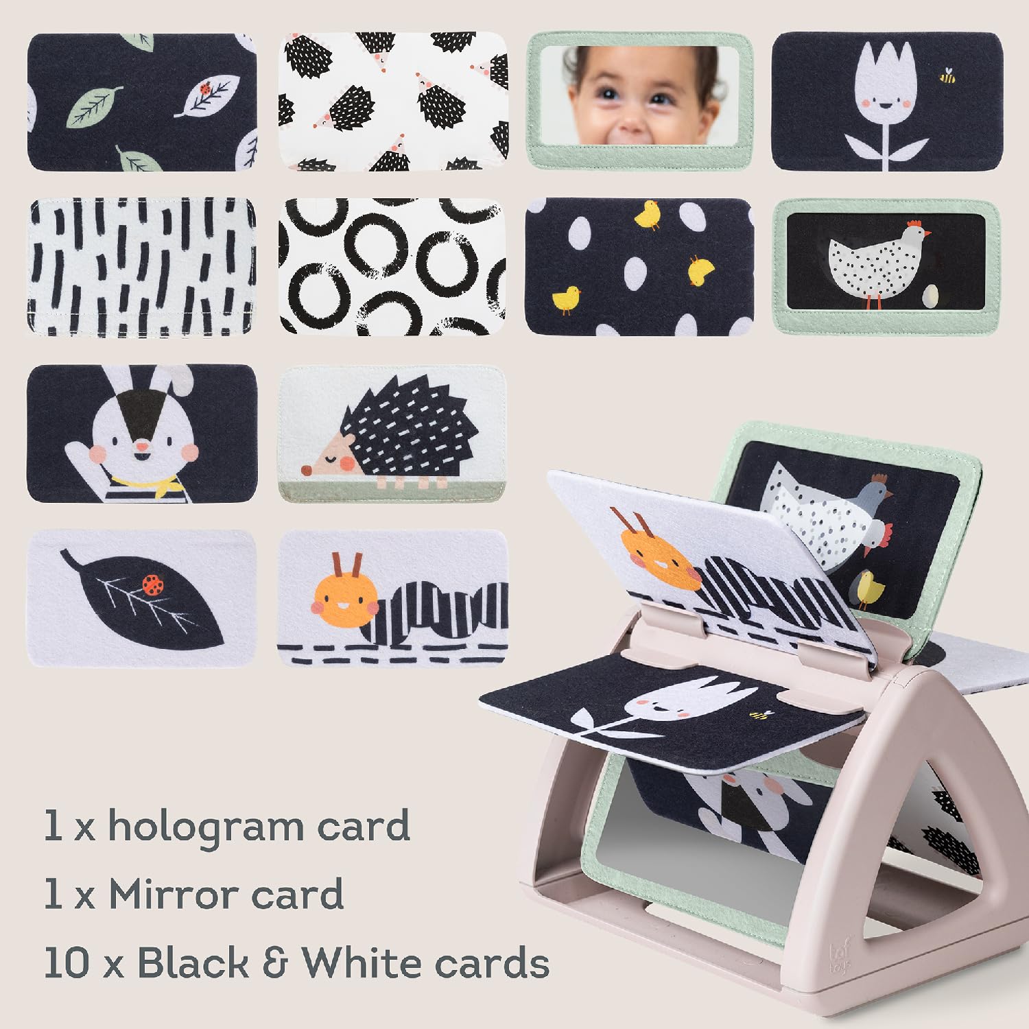 Taf Toys Black & White Rattling Spinning Book High Contrast Newborn Baby Toy 0-6 6-12 Months with Mirror for Visual Stimulation, Tummy Time & Early