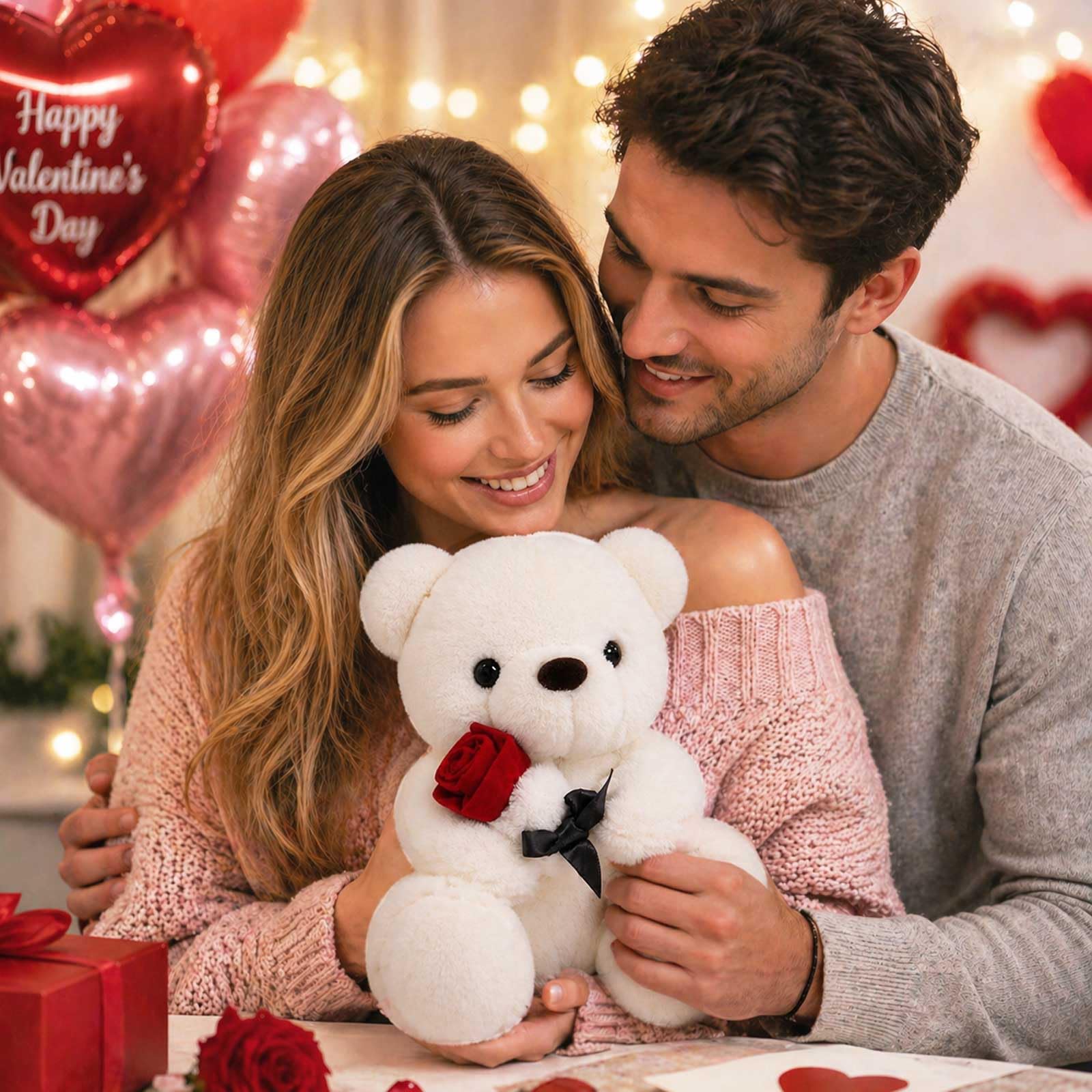GailiMaiYa Teddy Bear Plush Stuffed Animal Teddy Bear with Rose,Cute Sweet Bear Great Gift for Your Loved One,Girlfriend Kids Birthday, Valentine