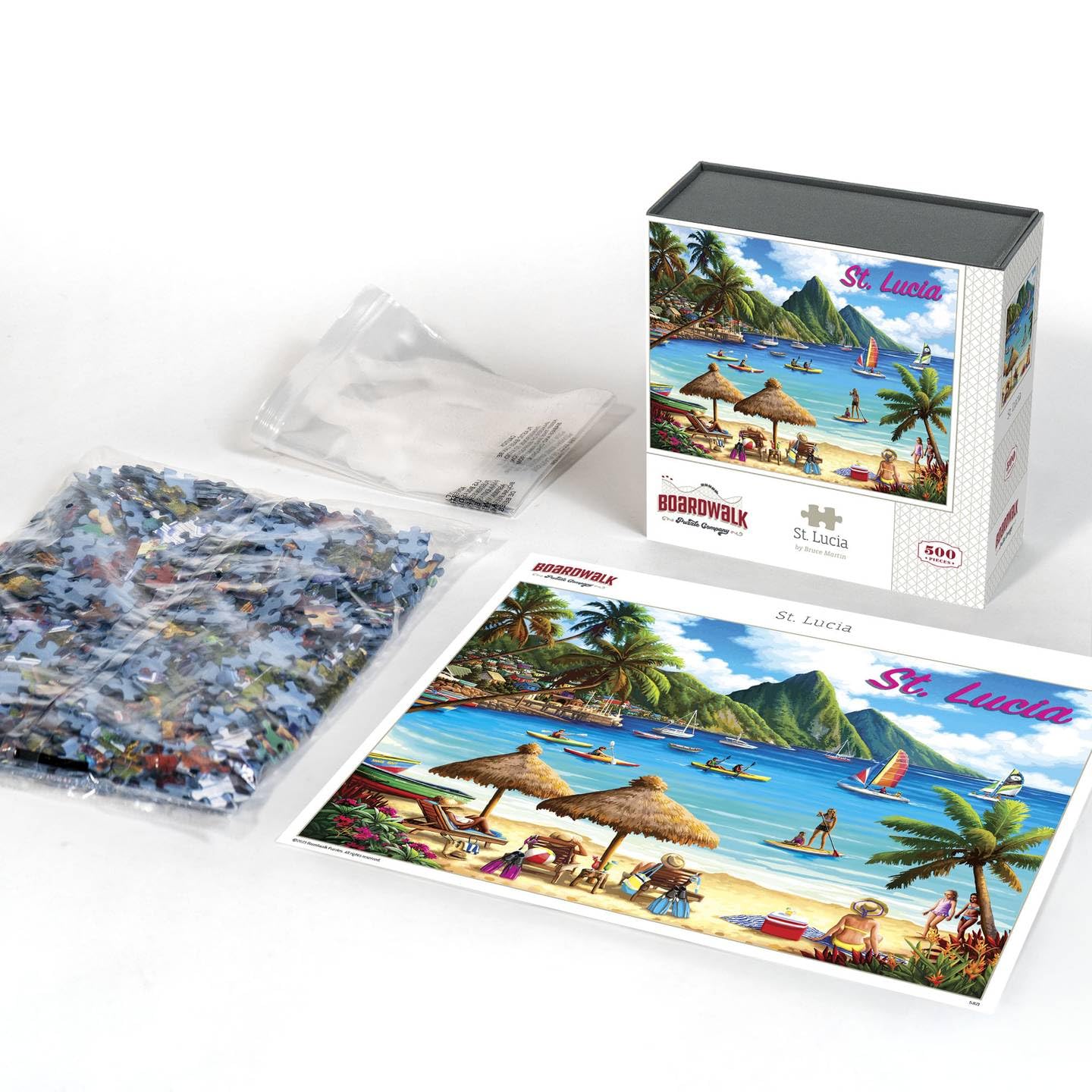 Boardwalk St. Lucia 500 Piece Jigsaw Puzzle Tropical Beach Vacation Puzzles with Premium Box, Gift for Adults and Family 16"x20"