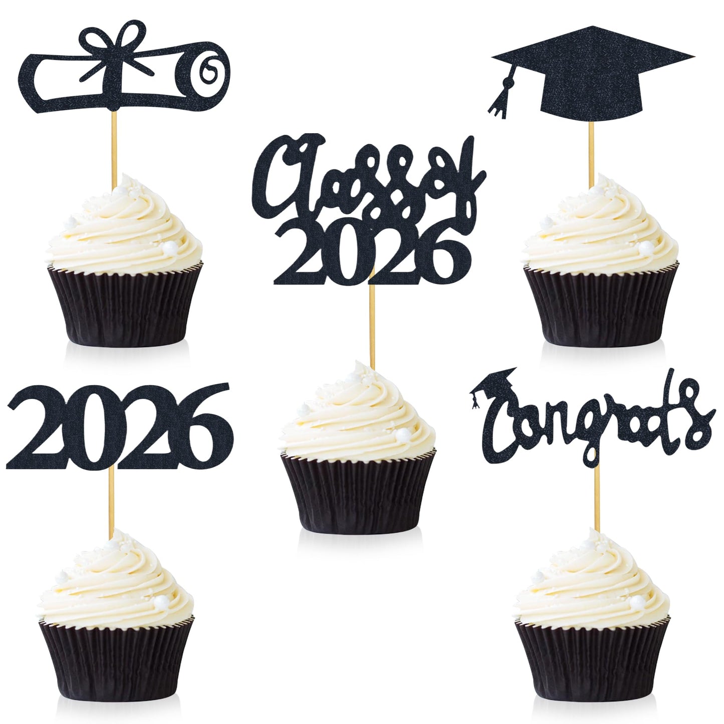 30 PCS Graduation Cupcake Toppers 2026 Diploma Grad Cap Cake Toppers Food Picks for Party Supplies and Graduation Party Favors 5 Styles