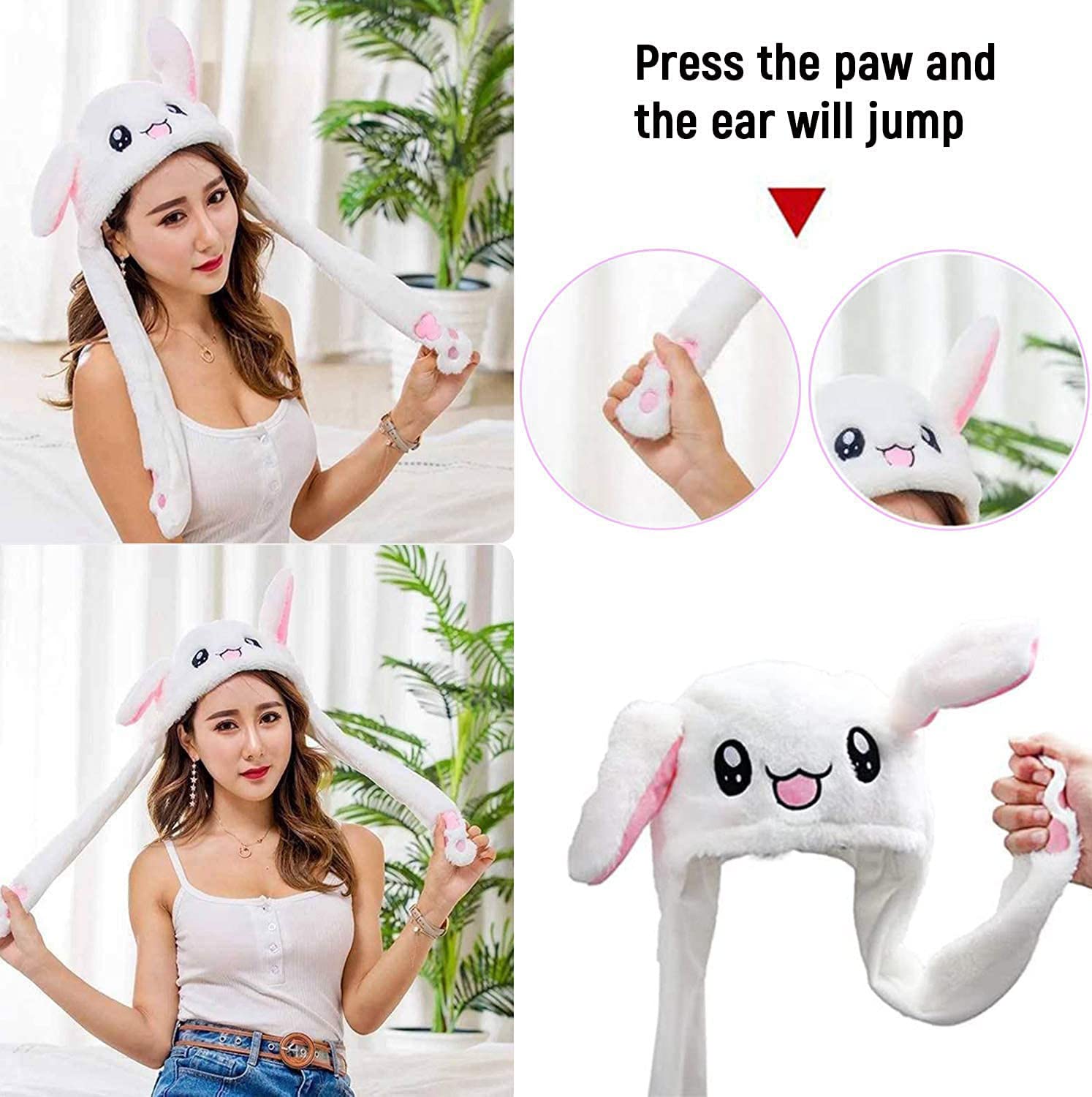 CICITOYWO Funny Plush Bunny Hat Ear Moving Jumping Rabbit Fun Cute Animal Flap Cap Unisex for Women Girls Children Party Holiday Halloween Christmas