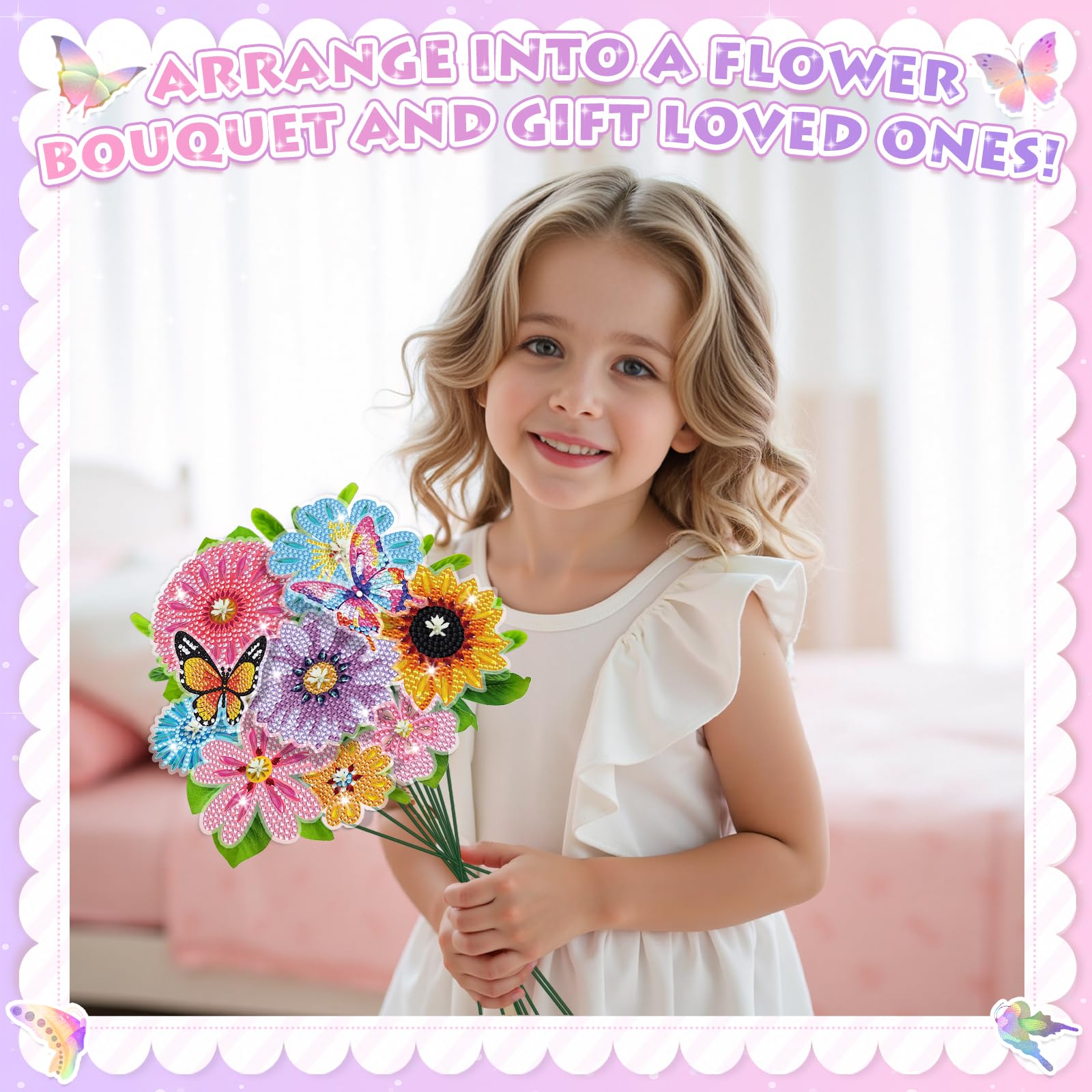 Crafts for Girls 8-12 - Make Your Own GEM Art Flower Bouquet - Arts and Crafts for Kids Ages 8-12 - Diamond Art Kits for Kids - 5D Dimond Art