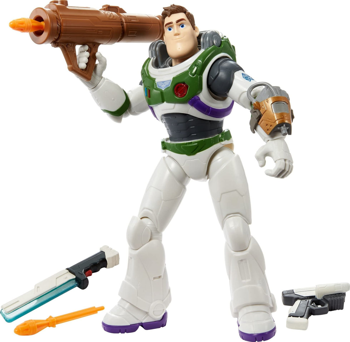 Mattel Disney and Pixar Lightyear Toys, Buzz Lightyear Figure, Fully Equipped 12-in Action Figure with 4 Accessories, Collectible Gifts for Kids