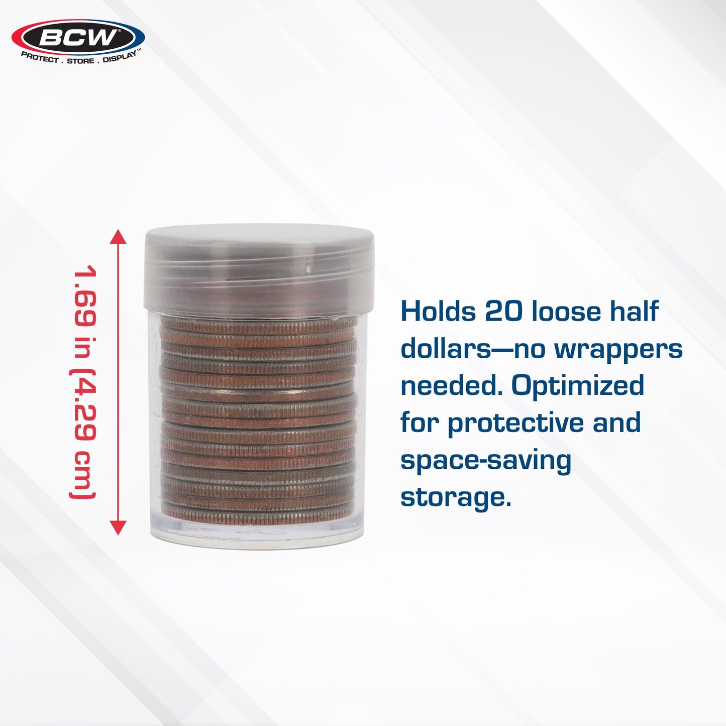 BCW Coin Tubes for Half Dollars, 20ct