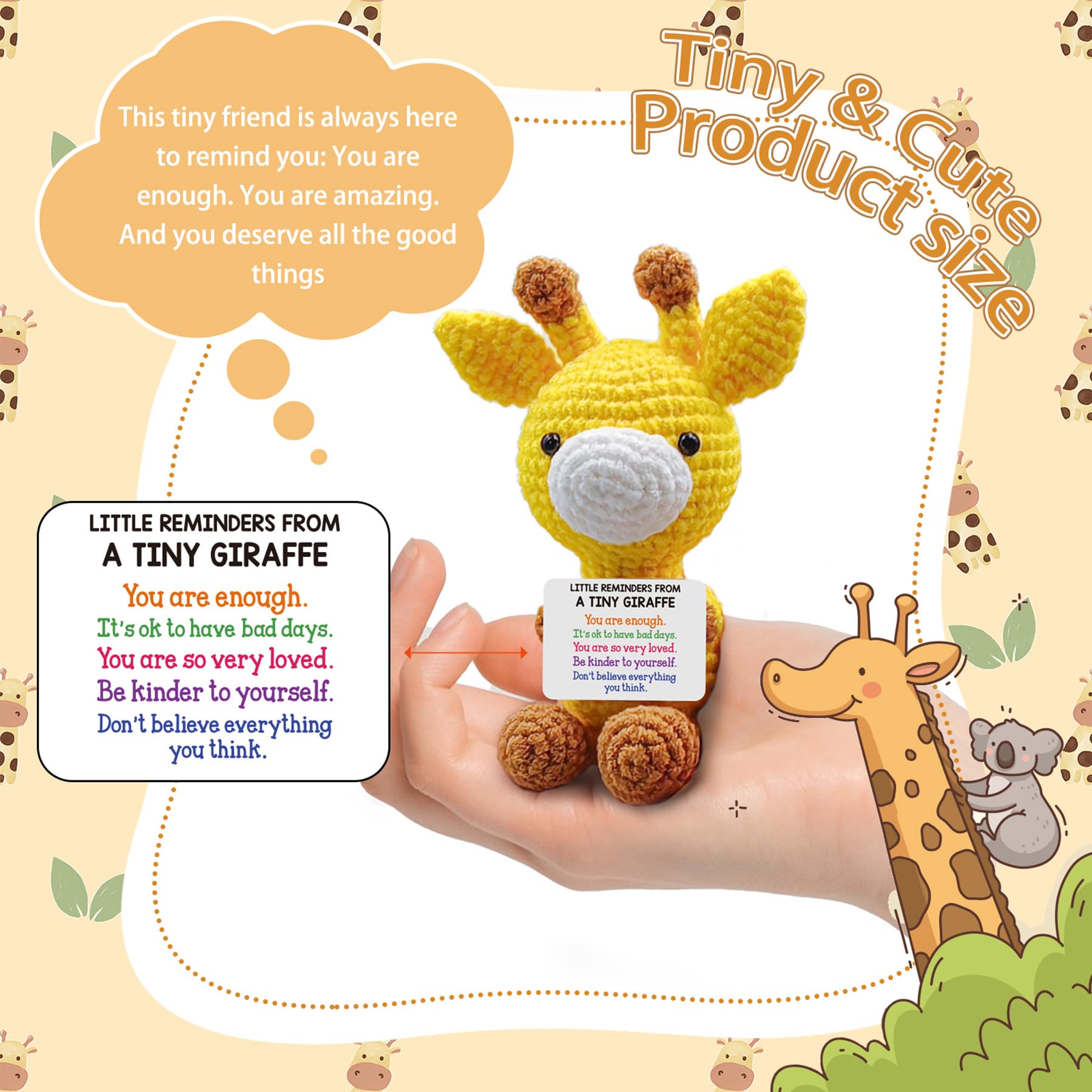 Inspirational Crochet Cheerful Giraffe - Christmas Stocking Stuffers Handmade Cute Emotional Cheer Uplifting Support Funny Gift for Women Student