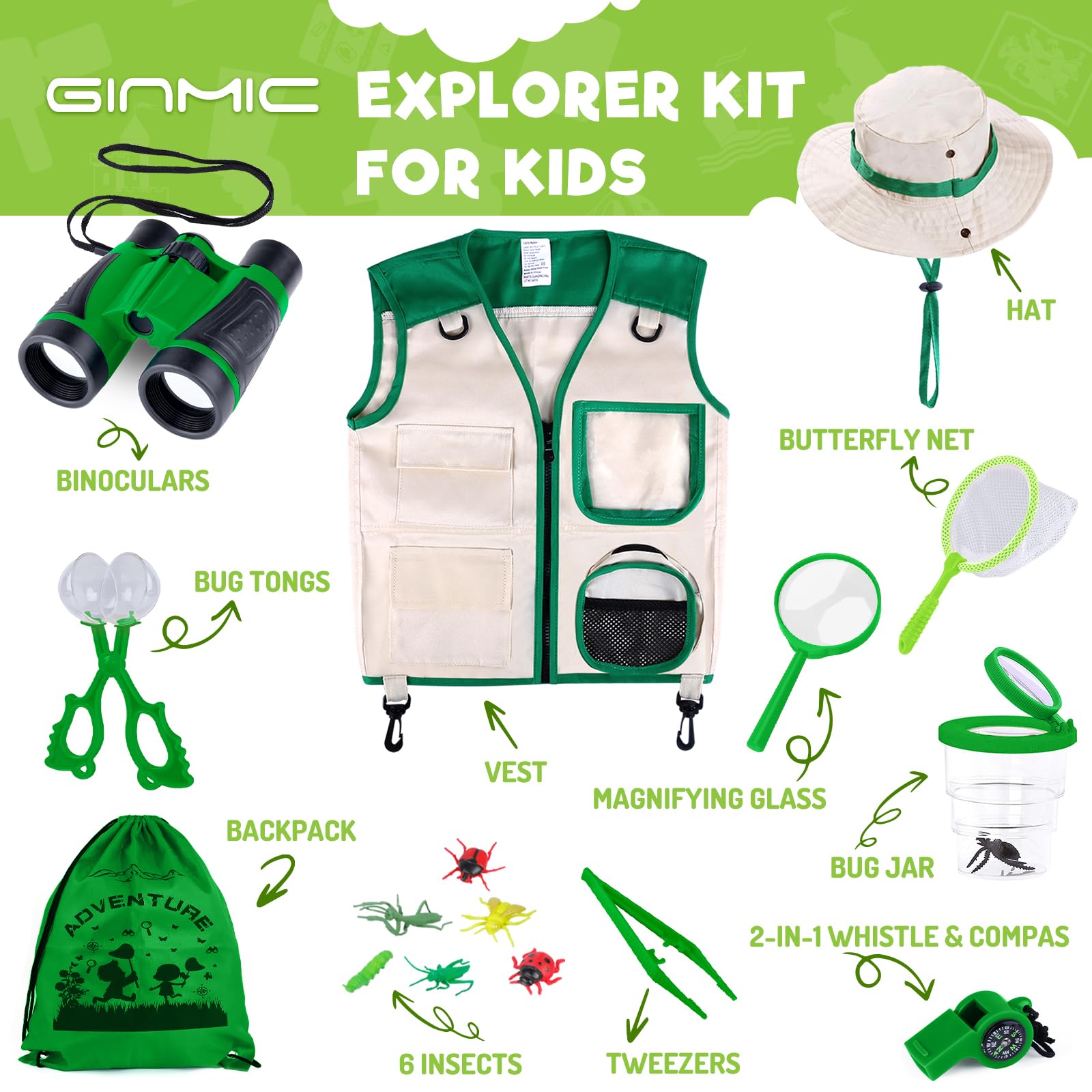 Kids Explorer Kit - Bug Catcher with Binoculars & Safari Costume Vest