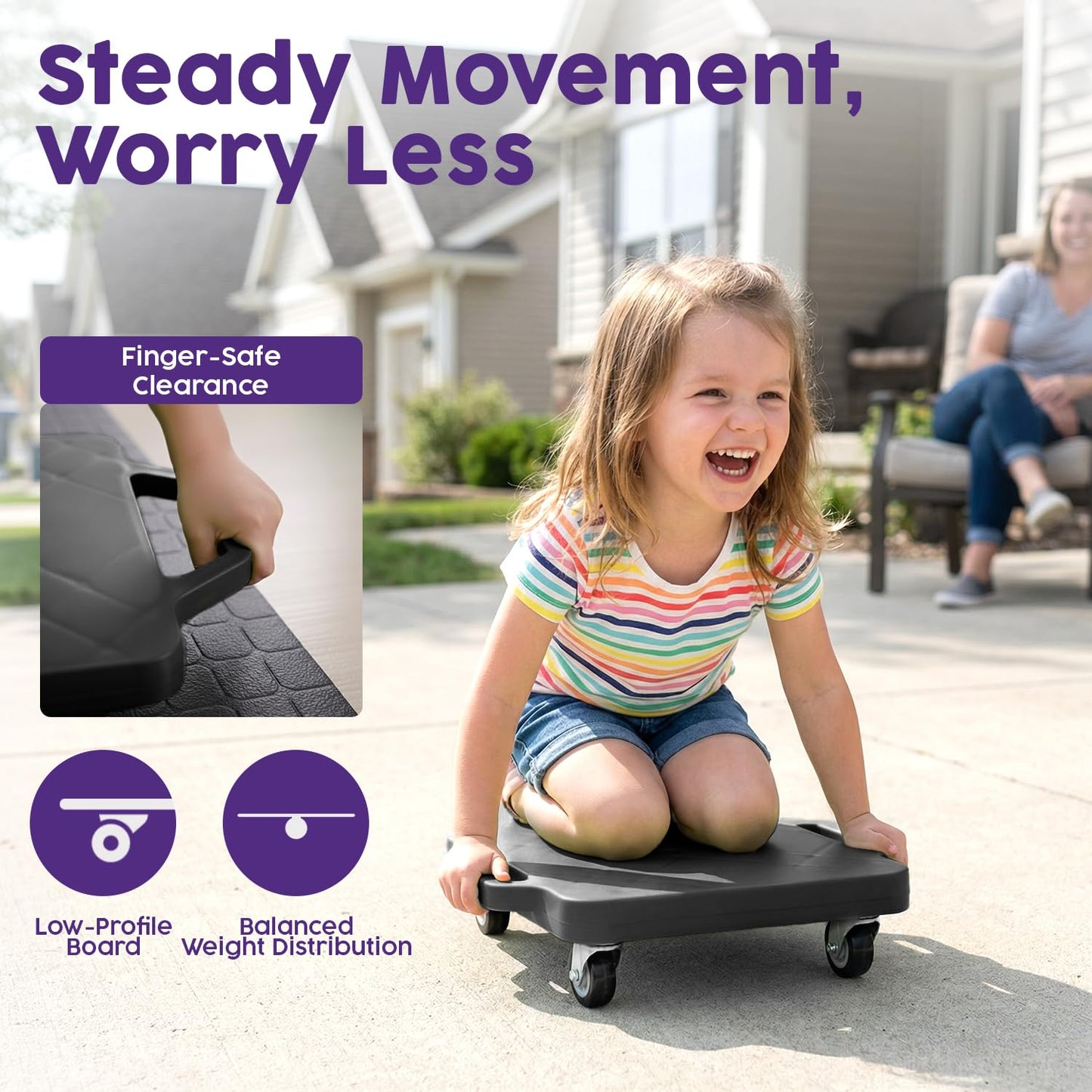 Hurtle Scooter Board for Kids with Safety Handles - Heavy Duty Gym Floor Scooter with 360° Wheels for PE, Indoor Active & Sensory Play - Supports 200