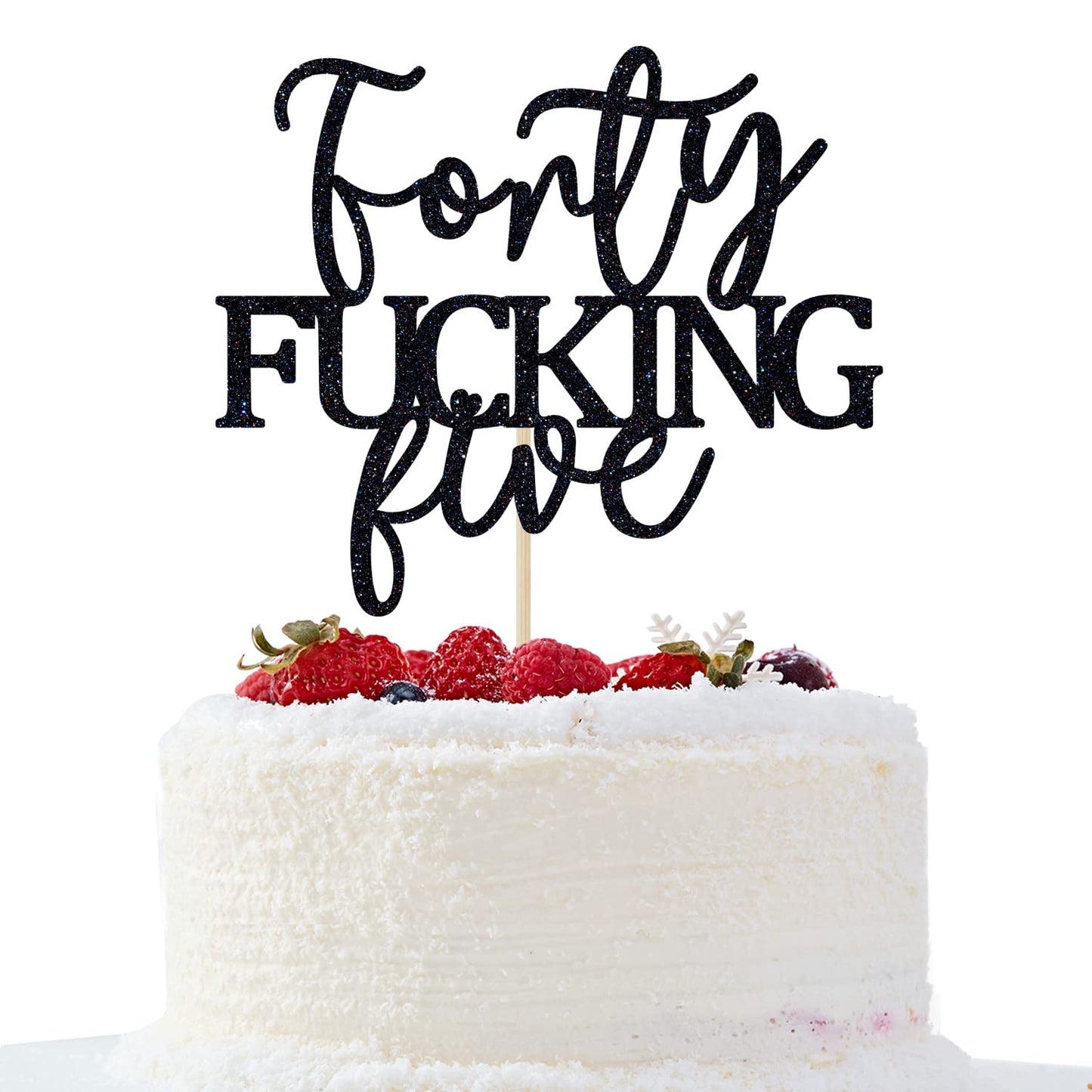 Unoggsor Forty Fucking Five Cake Topper - Happy 45th Birthday Cake Decor - Cheers to 45 Years Birthday Party Decorations Supplies, Black Glitter