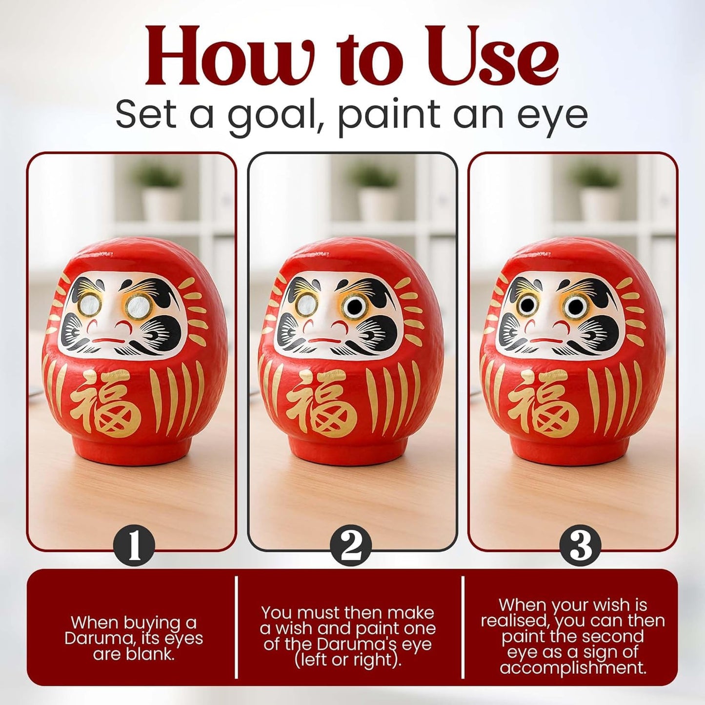 Japanese Daruma Doll Handmade in Japan - Authentic Red 4.7 inch Traditional Takasaki Good Luck Goal Setting Doll for Success, Motivation & Zen Decor