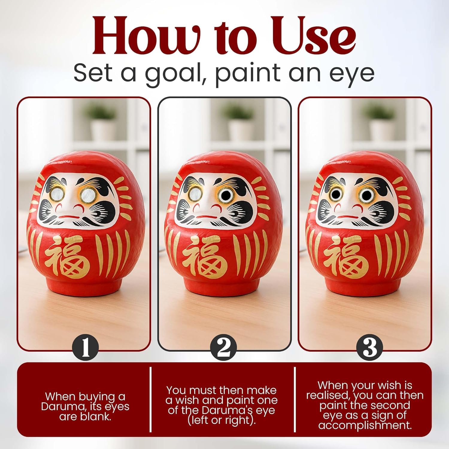 Japanese Daruma Doll Handmade in Japan - Authentic Red 4.7 inch Traditional Takasaki Good Luck Goal Setting Doll for Success, Motivation & Zen Decor
