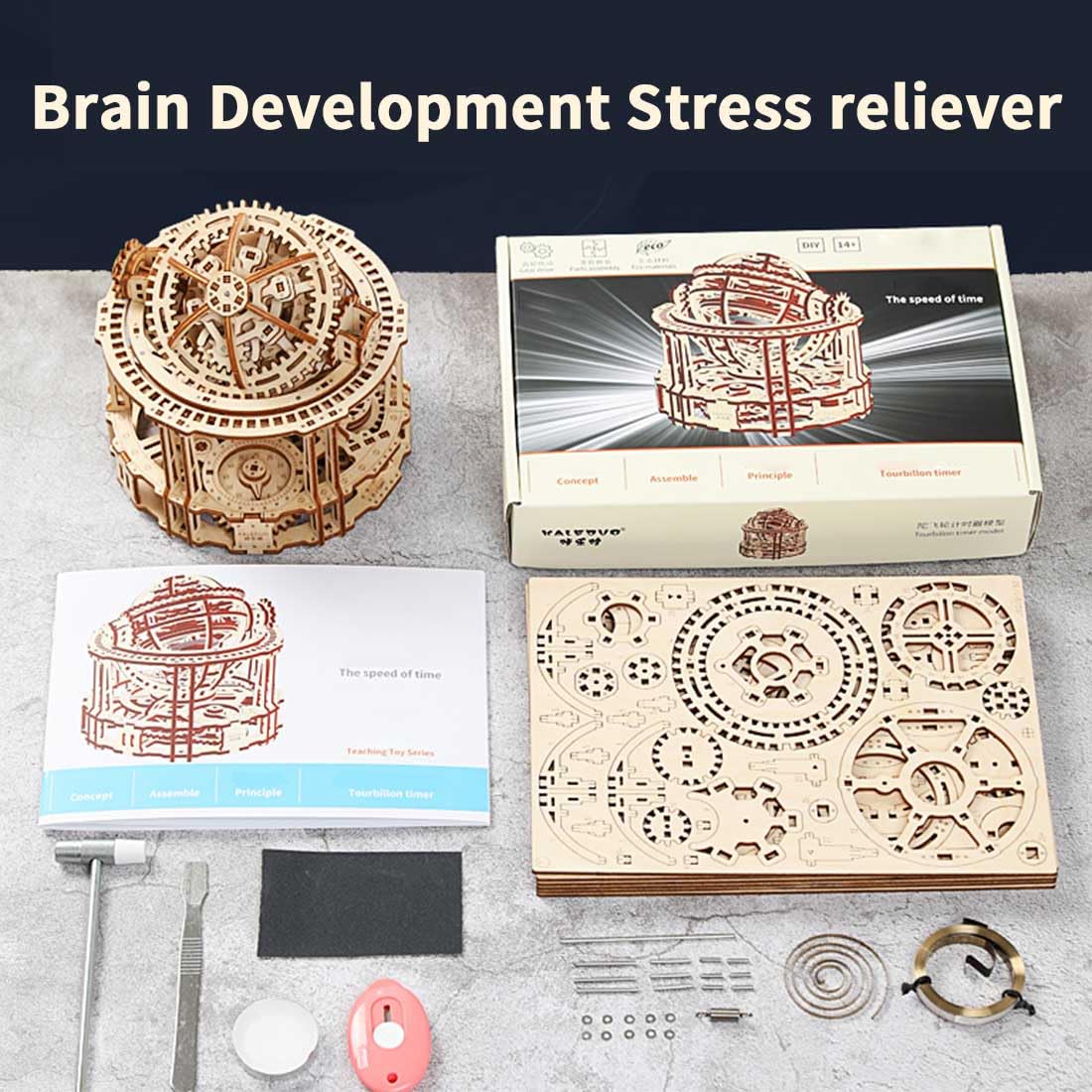 StrucToys Wooden Tourbillon Timer Model Kit, 3D Wooden Puzzle for Adult, 218Pcs Assemble Model Kit