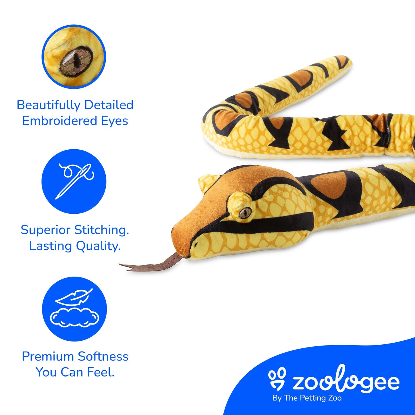 The Petting Zoo Ball Python Snake Stuffed Animal Plushie, Gifts for Kids, Earth Keeperz Snake Animals, Zoologee Yellow Ball Python Snake Plush Toy, 54