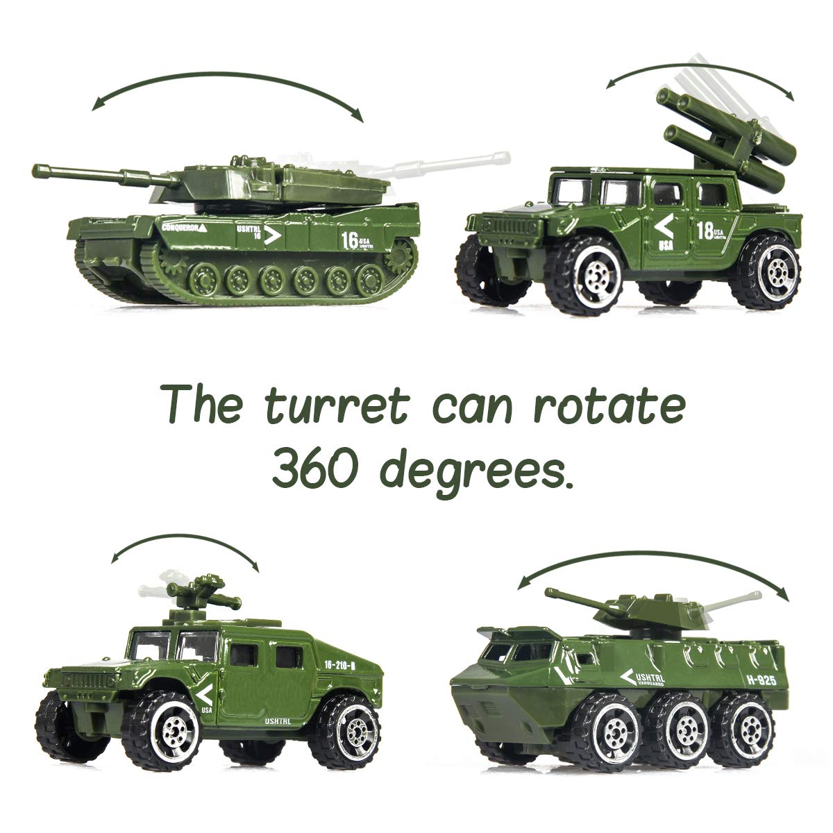 18 Pack Die-cast Military Vehicles Sets,6 Pack Assorted Alloy Metal Models Car Toys and 12 Pack Soldier Army Men, Mini Army Toy Tank,Panzer,Anti-Air