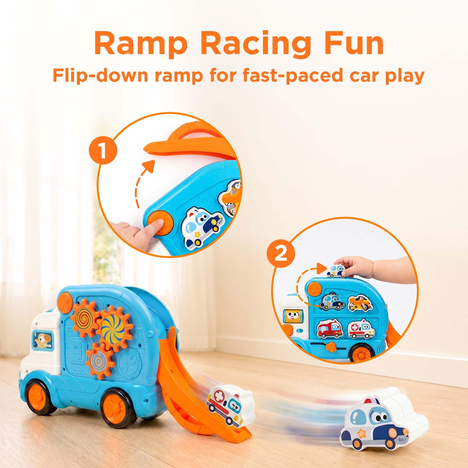 iPlay, iLearn Toddler Bus Toy W/ 3D Matching Puzzle & Car Slide, Baby Musical Push Go Car W/Sound, Montessori Learning Vehicle Match Game, Birthday