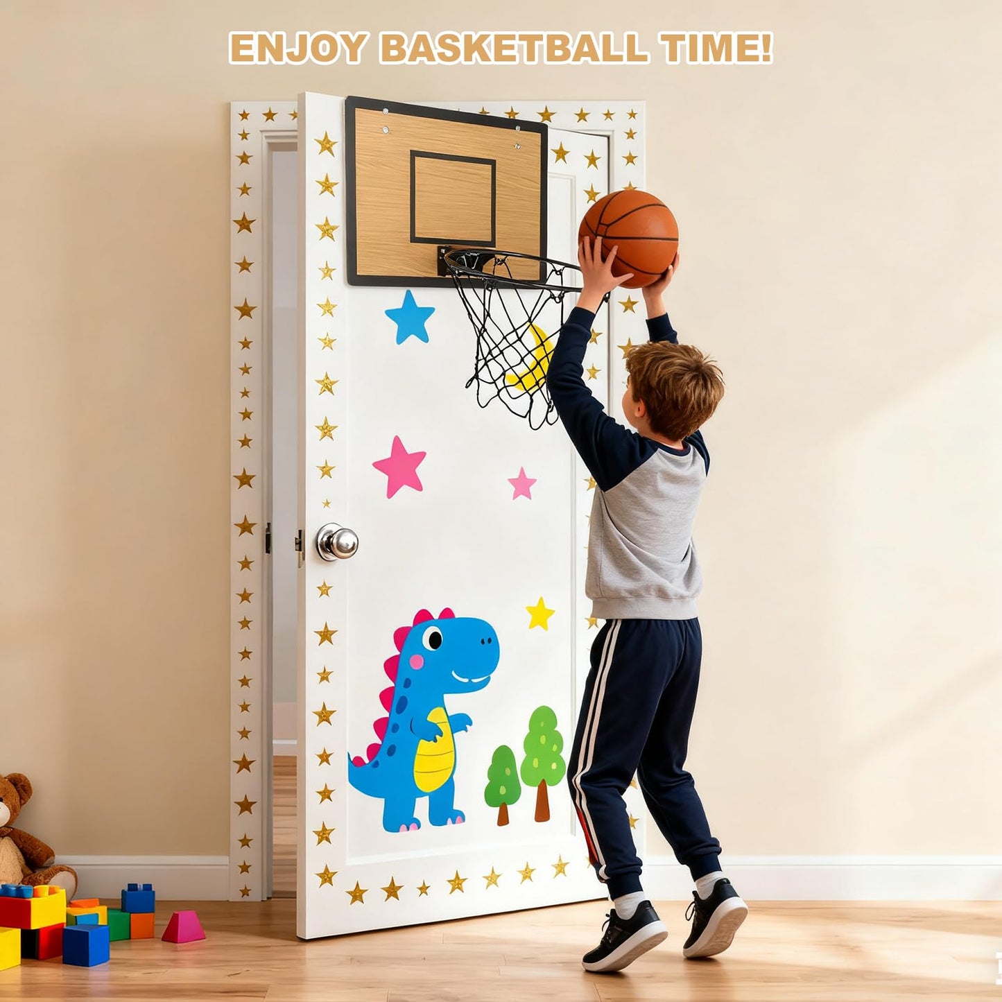 EZFXHD WTER Mini Basketball Hoop for Kids,Durable Wooden Over The Door Basketball Hoop Indoor,Mini Hoops with 4 Balls and Pump for Teens and Adults