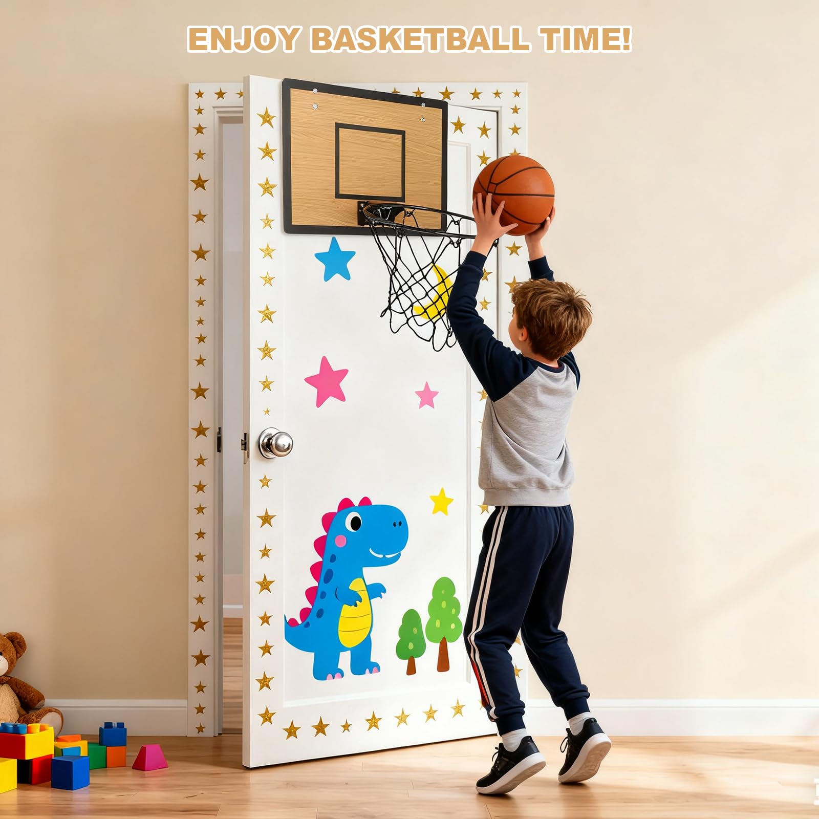 EZFXHD WTER Mini Basketball Hoop for Kids,Durable Wooden Over The Door Basketball Hoop Indoor,Mini Hoops with 4 Balls and Pump for Teens and Adults