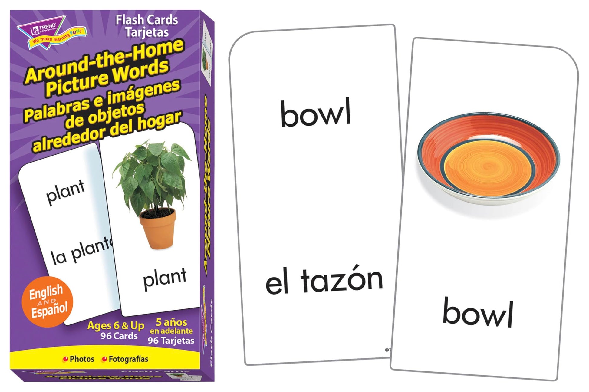 Trend Enterprises: Bilingual Around-The-Home Picture Words Skill Drill Flash Cards, Photos & Words, Exciting Way for All to Learn English and Espanol