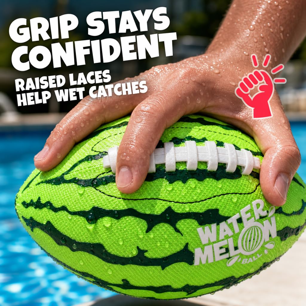 Watermelon Ball Pool Water Beach Football (9 Inch) - Durable Waterproof Football Gifts with Strong Grip for Pool, Beach, Lake & Outdoor Play, Sports