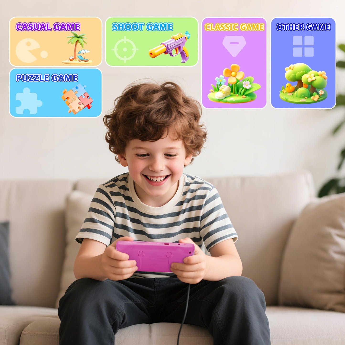 Handheld Game Console,Portable Video Game Console with Retro Games,3.2" Screen,Rechargeable Battery,Built-in Headphones and Built-in Bow Ultimate Kid