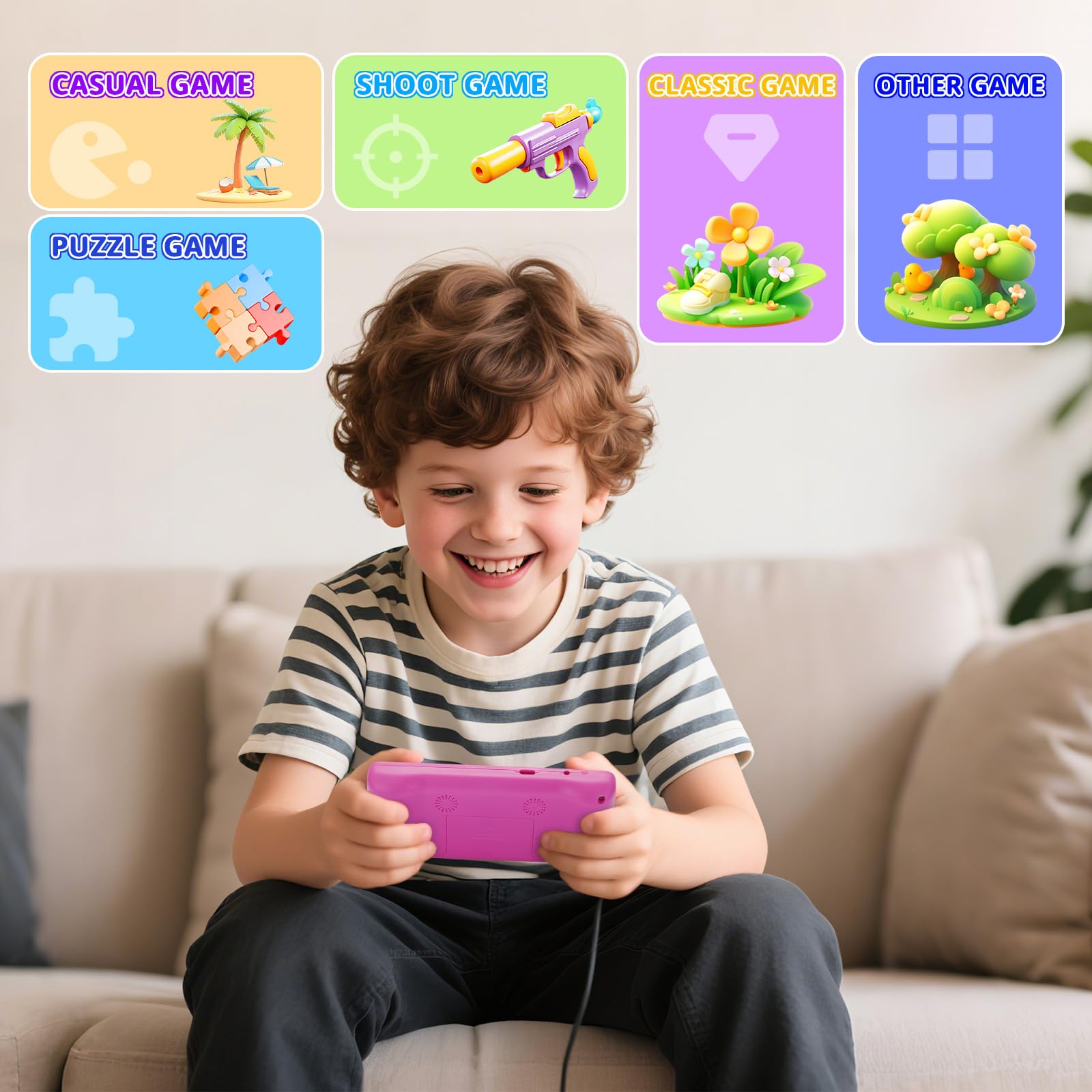 Handheld Game Console,Portable Video Game Console with Retro Games,3.2" Screen,Rechargeable Battery,Built-in Headphones and Built-in Bow Ultimate Kid