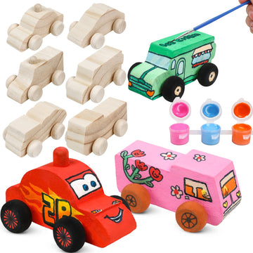 SHAPGEI 12 Pieces Wood DIY Car Toys Unfinished Wooden Cars Paintable Wood Car Blocks Crafts for Students Home Activities Easy Woodworking and Family