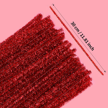 GAGANIU Glitter Red Craft Pipe Cleaners, Bright Color Chenille Stems for Crafts - 12 inch Craft Supplies for DIY Projects, Art Activities, Decorations