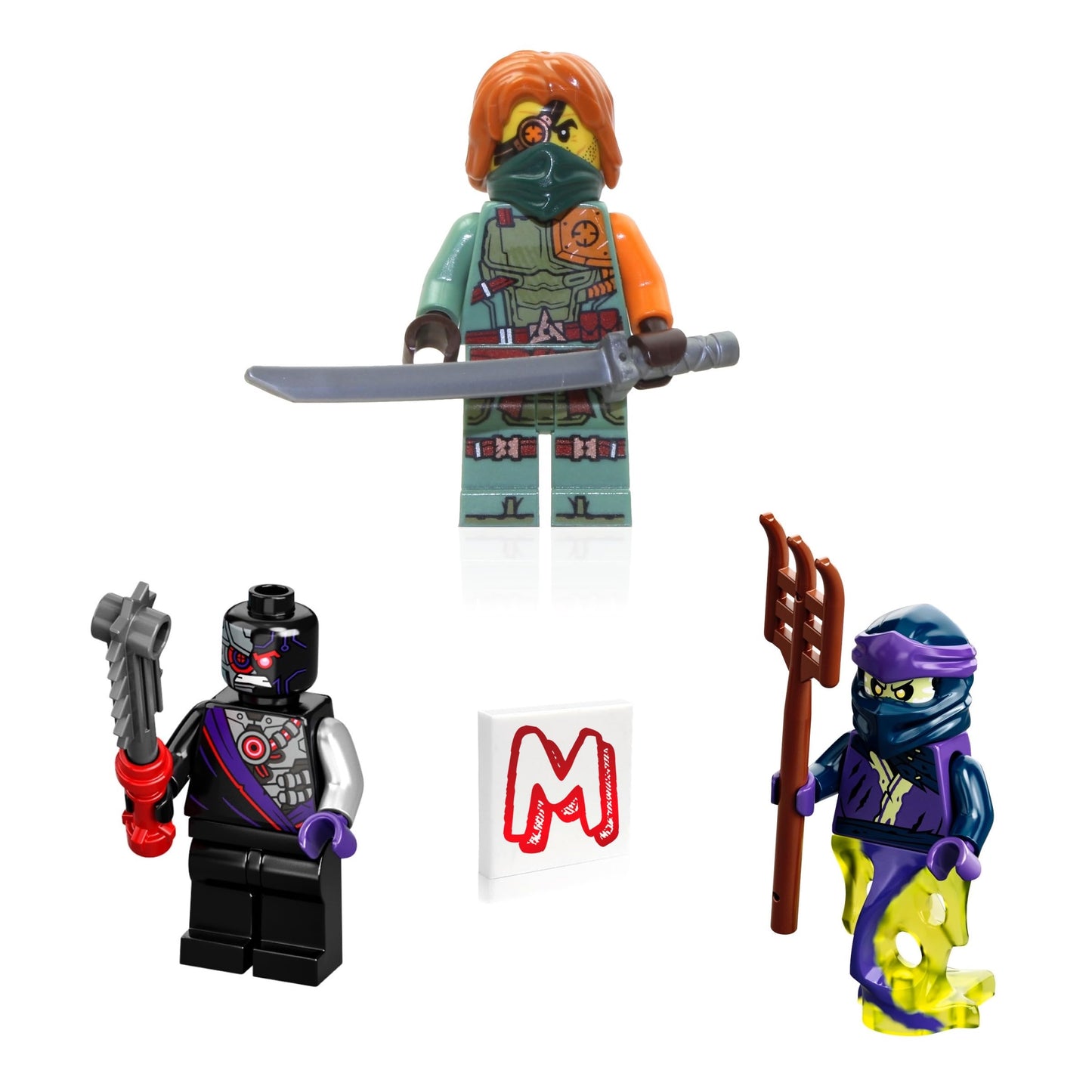 LEGO NINJAGO Legacy Minifigures (3 Pack Combo) - Ronin, Nindroid. and Ghost Ninja Karenn with Weapons