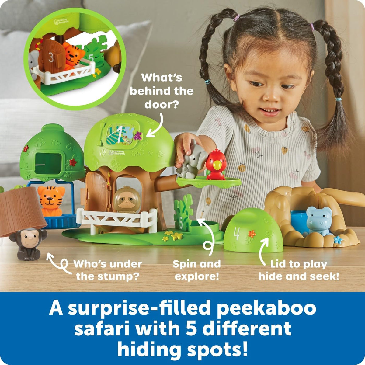 Learning Resources Peeksville Learning Jungle Playset, Animal Kingdom Figurines, Zoo Toy, Tiger, Lion, Animals, Fine Motor Skills for Kids, Toddler