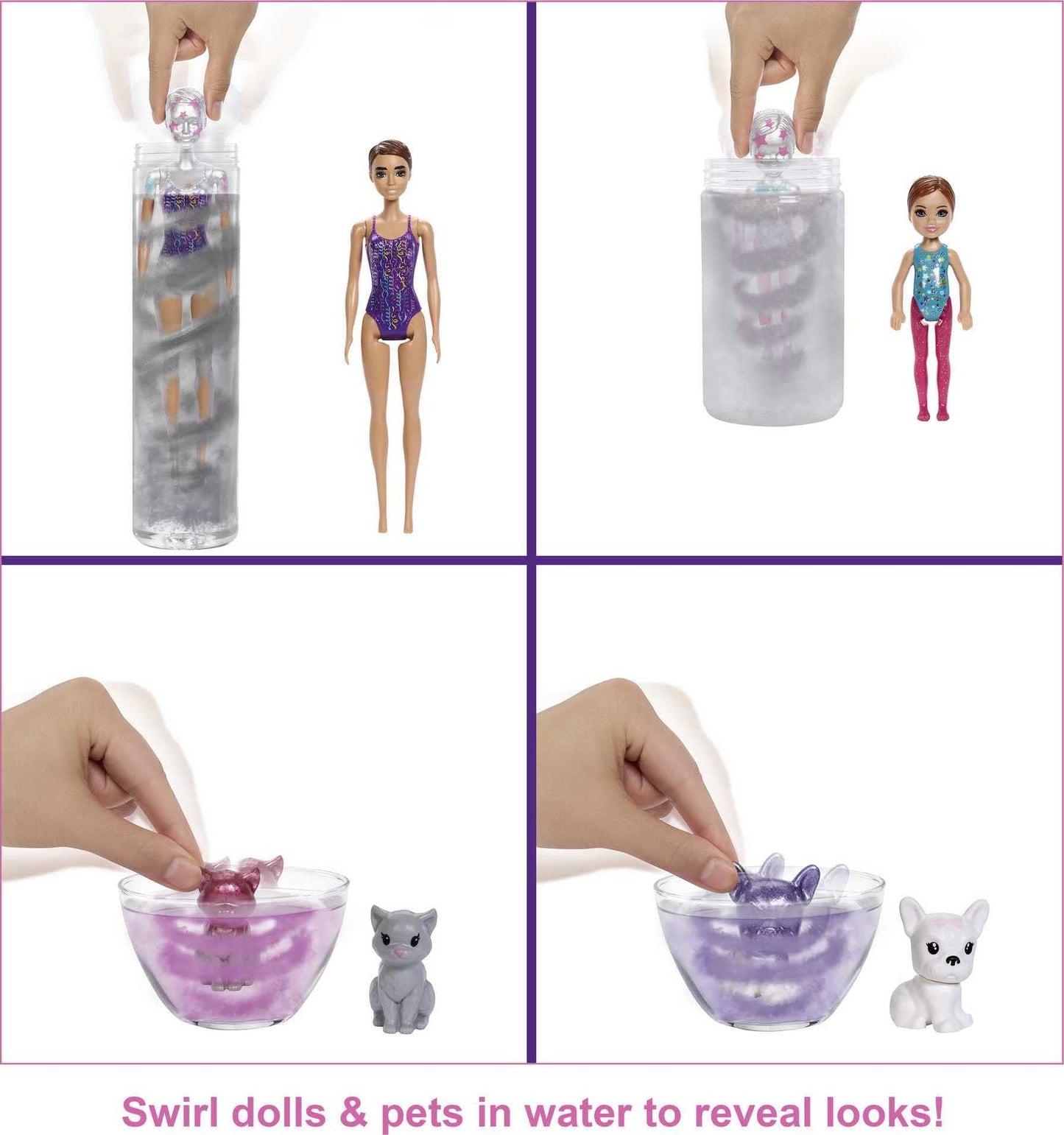 Barbie Color Reveal Surprise Party! Set with 50+ Surprises: 1 Doll, 1 Chelsea Doll, 2 Pets, 6 Color-Change Activations, Accessories & More, Dance