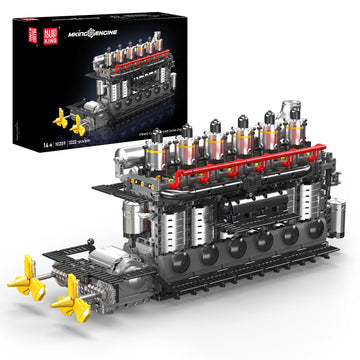 Mould King 10209 Aircraft Carrier Engine Building Blocks Set, Inline 6-Cylinder Military Aviation Carrier Engine Model Kit, Collectible Construction