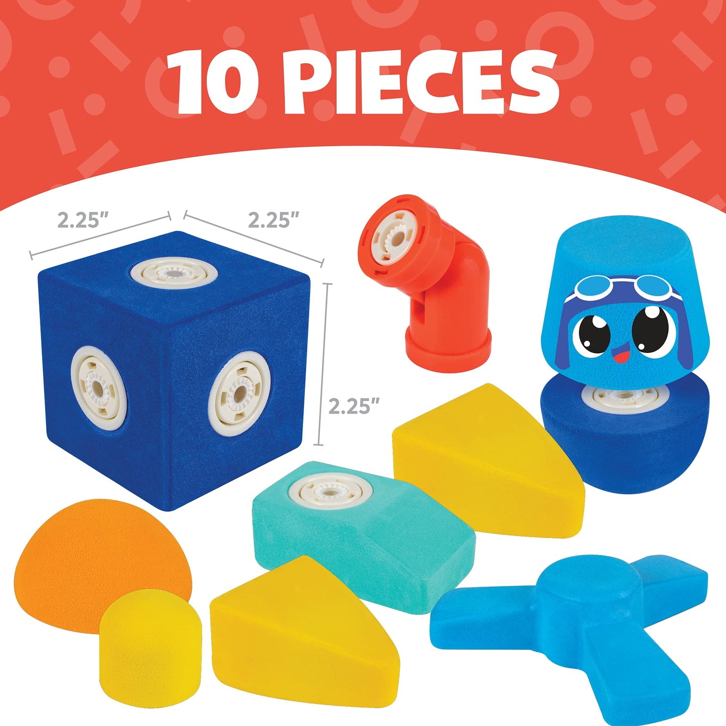 Blockaroo Magnetic Foam Building Blocks - 10-Piece Airplane, Bath Toys for Toddlers, Preschool Toys, Bathtub Toys, Sensory Toys, Blocks for Toddlers