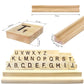 PINOWU 100pcs Wood Letter Tiles for Scrabble, Replacement for Scrabble Letters with Wood Racks and Cloth Gift Bag Craft Playing Alphabet Coasters