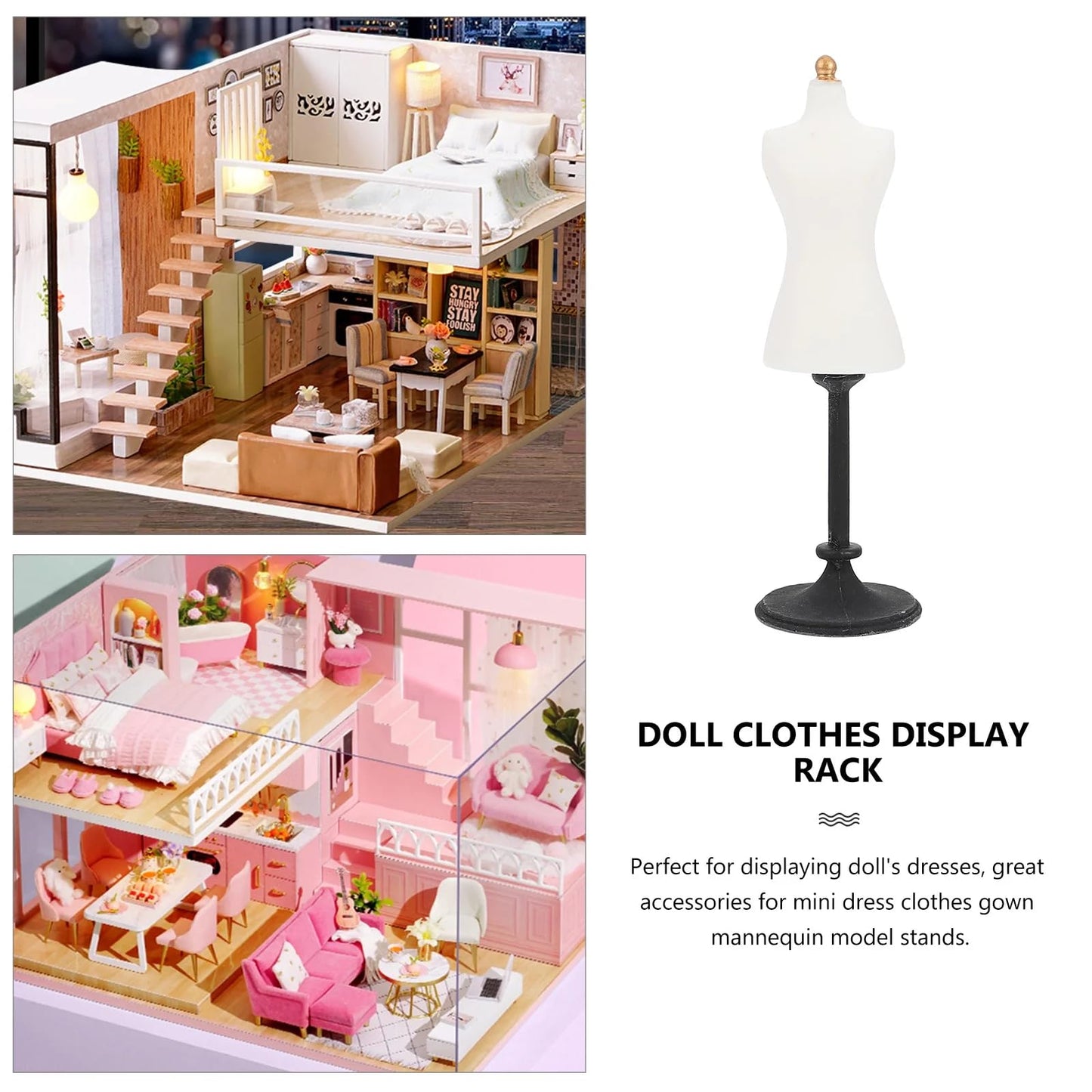 White 1/24 Miniature Dress Form Mannequin Dollhouse Decoration Accessories, DIY Doll House Kit