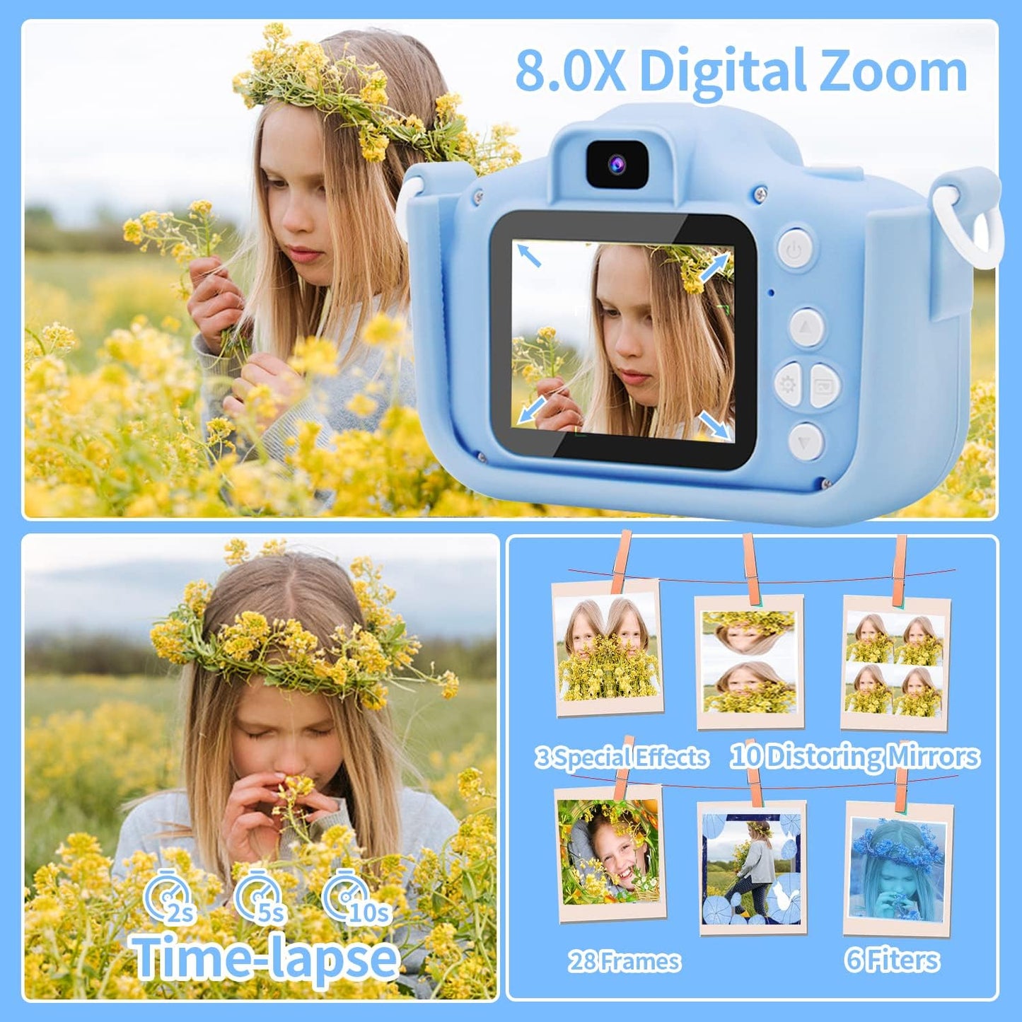 Kids Camera Toys Toddler Digital Camera for Boys Girls, Selfie 1080P HD Video Camera for 3 4 5 6 7 8 9 Year Old Boys Girls with 32GB TF Card,Kids