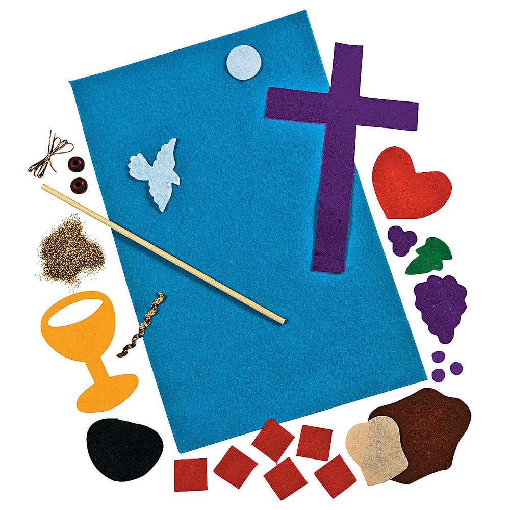 Fun Express First Communion Banner Kit - First Holy Communion Decorations for Boys and Girls | DIY Felt Banner Craft with Glitter and Wooden Dowel |