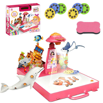2win2buy Drawing Projector for Kids, Art Projector for Tracing with 48 Cartoon Patters, 6 Color Pens, 4 Doodle Board, Stered Puzzle Cards for Boys