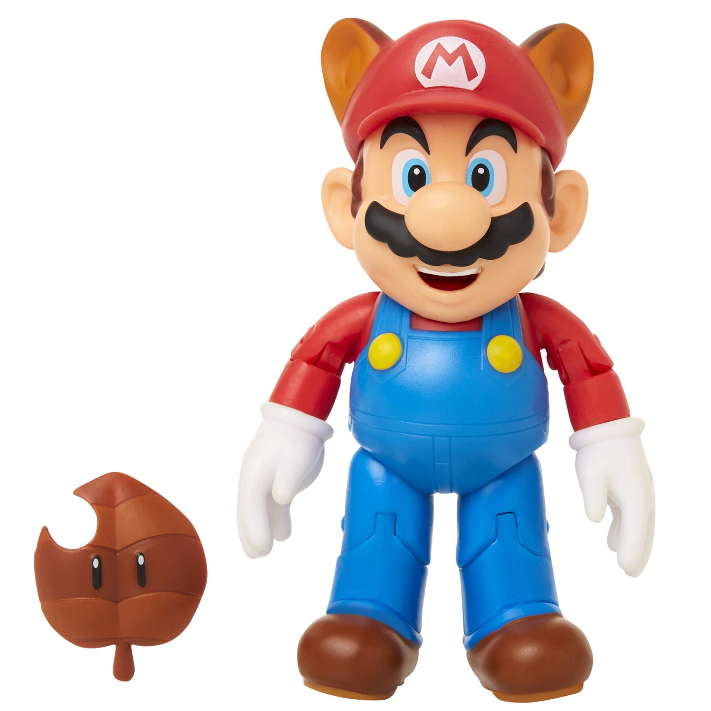 Super Mario Collectible Raccoon Mario 4" Poseable Articulated Action Figure with Leaf Accessory, Perfect for Kids & Collectors Alike! for Ages 3+