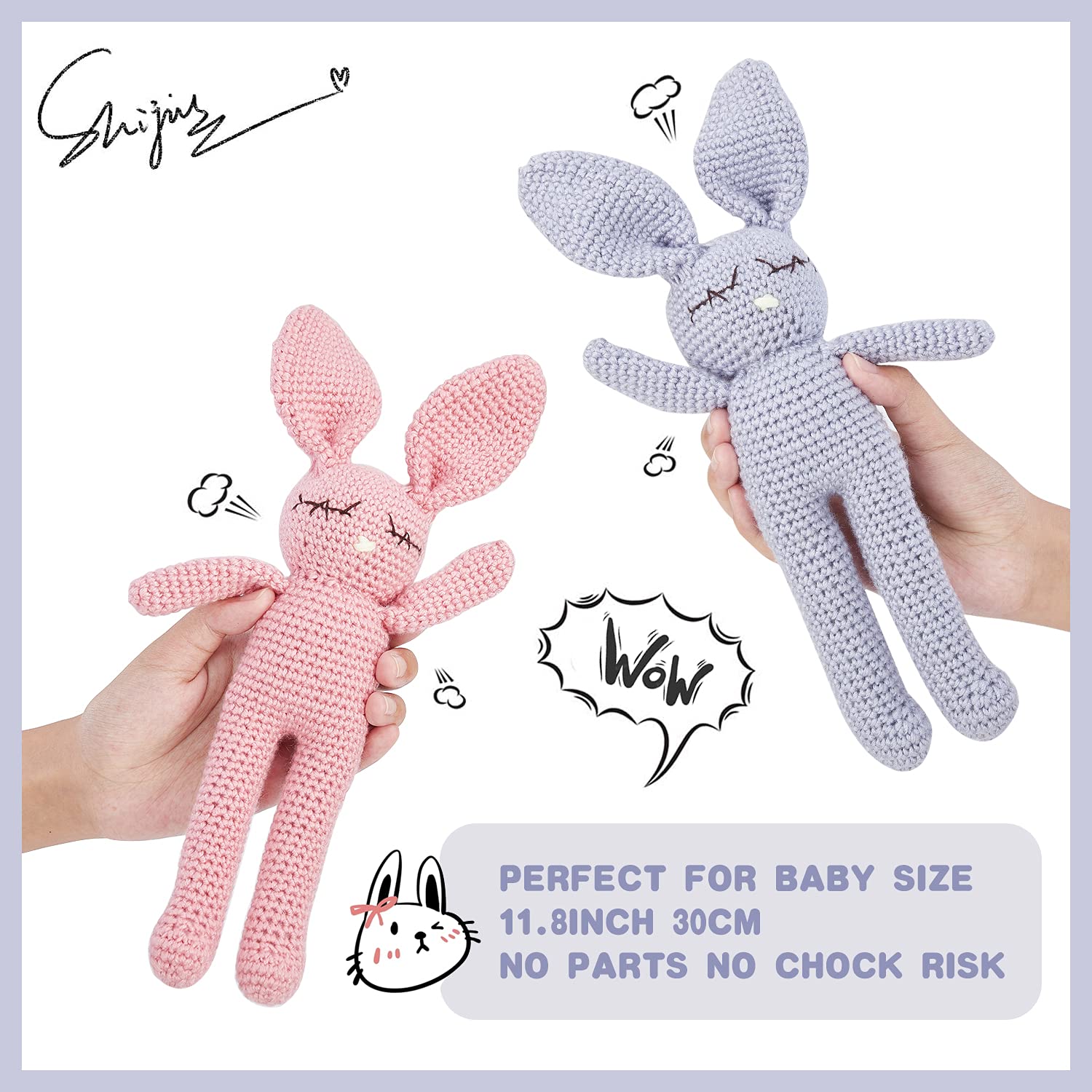Moni's Choice Stuffed Plush Baby Crochet Bunny Rabbit Easter Gifts Handmade Stuffed Animal Hand-Knit Doll Granddaughter Grandson Lovey Sleep Toy
