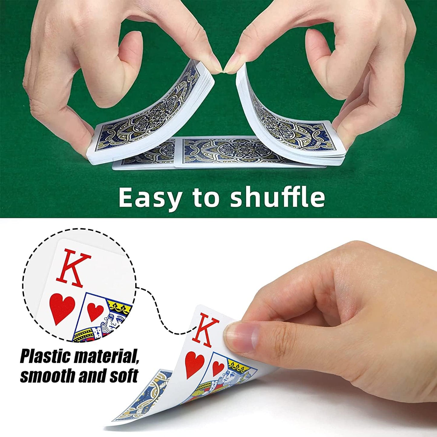 Metsyth Plastic Waterproof Playing Cards 4 Pack Poker Card Jumbo Large Print Playing Cards for Adults Seniors Bulk Decks of Cards Set Poker Cards