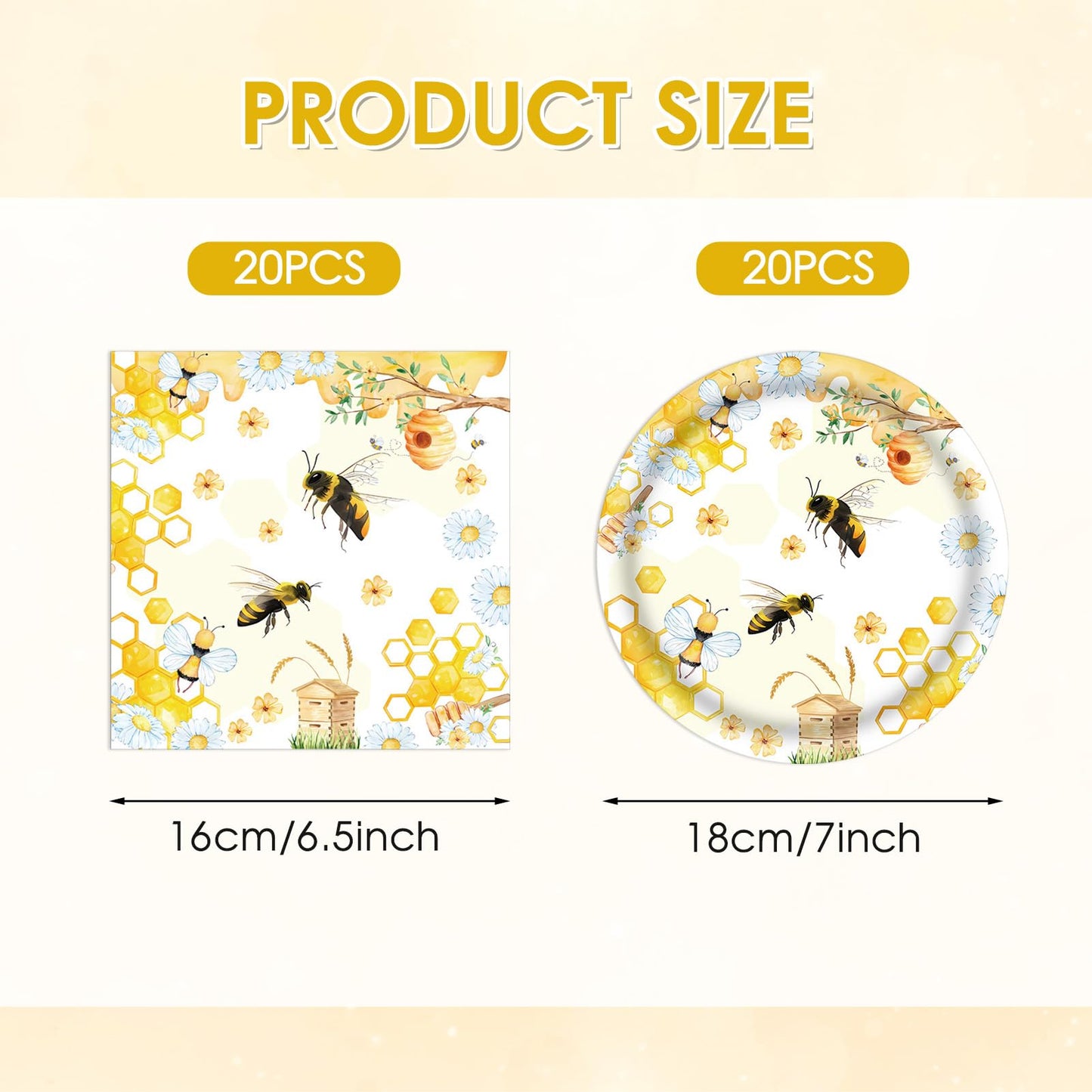 40Pcs Bee Birthday Party Decorations Bee Paper Plates and Napkins Cute Bumblebee Daisy Honeycomb Themed Tableware Set,for Honey Baby Shower Kids Boys