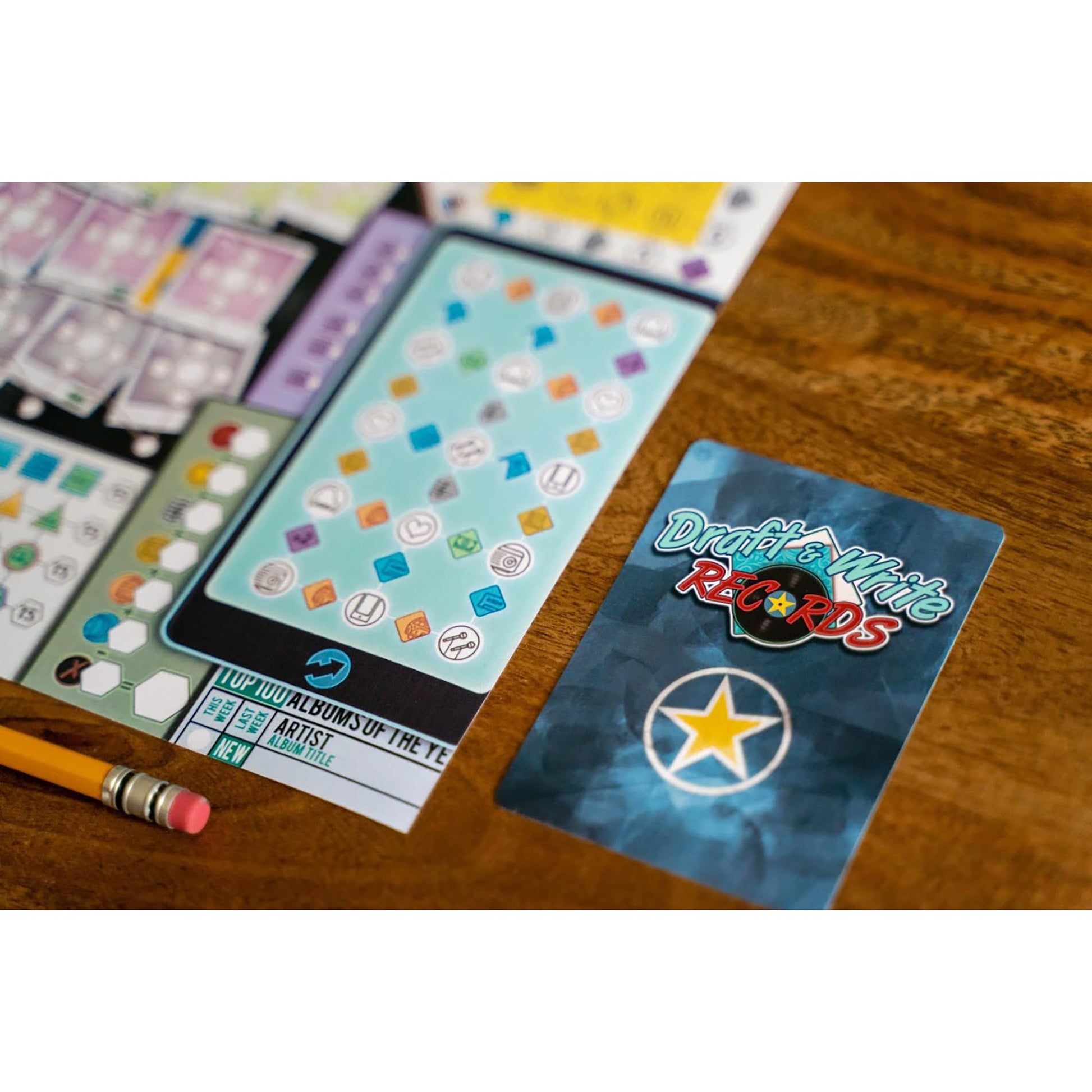 Inside Up Games Draft & Write Records | Music Board Game, Card Drafting | Draft Your Band, Tour The World, Top The Charts | for 1 to 6 Players |
