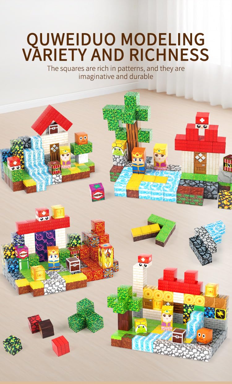 FXLYNAF Magnetic Blocks, 200-Piece 0.8in Build Knight&Princess Magnet Game Set, Stacking Building Blocks Cubes Magnets for Kids, STEM Sensory Creative
