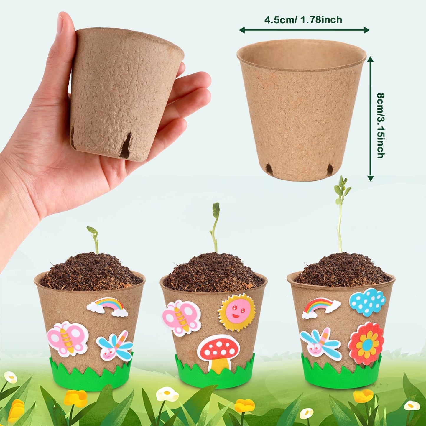 Garden Paper Pot Craft Kit 20 Pack Flower Plant Summer Craft with 50pcs Adhesive Foam Stickers 20pcs Paper Mache Pots Label Pen Flower Planting