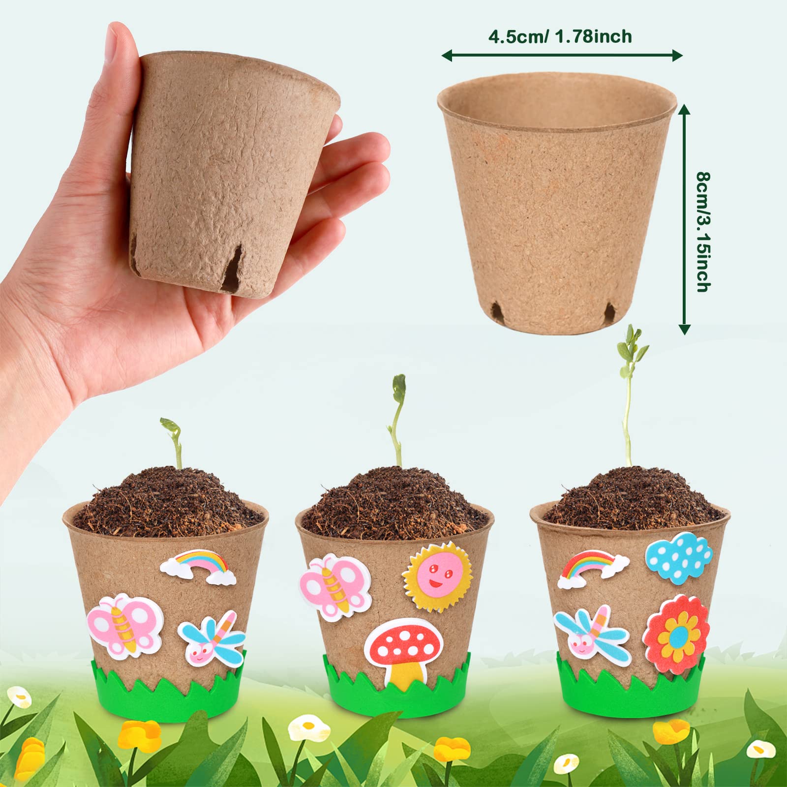 Garden Paper Pot Craft Kit 20 Pack Flower Plant Summer Craft with 50pcs Adhesive Foam Stickers 20pcs Paper Mache Pots Label Pen Flower Planting