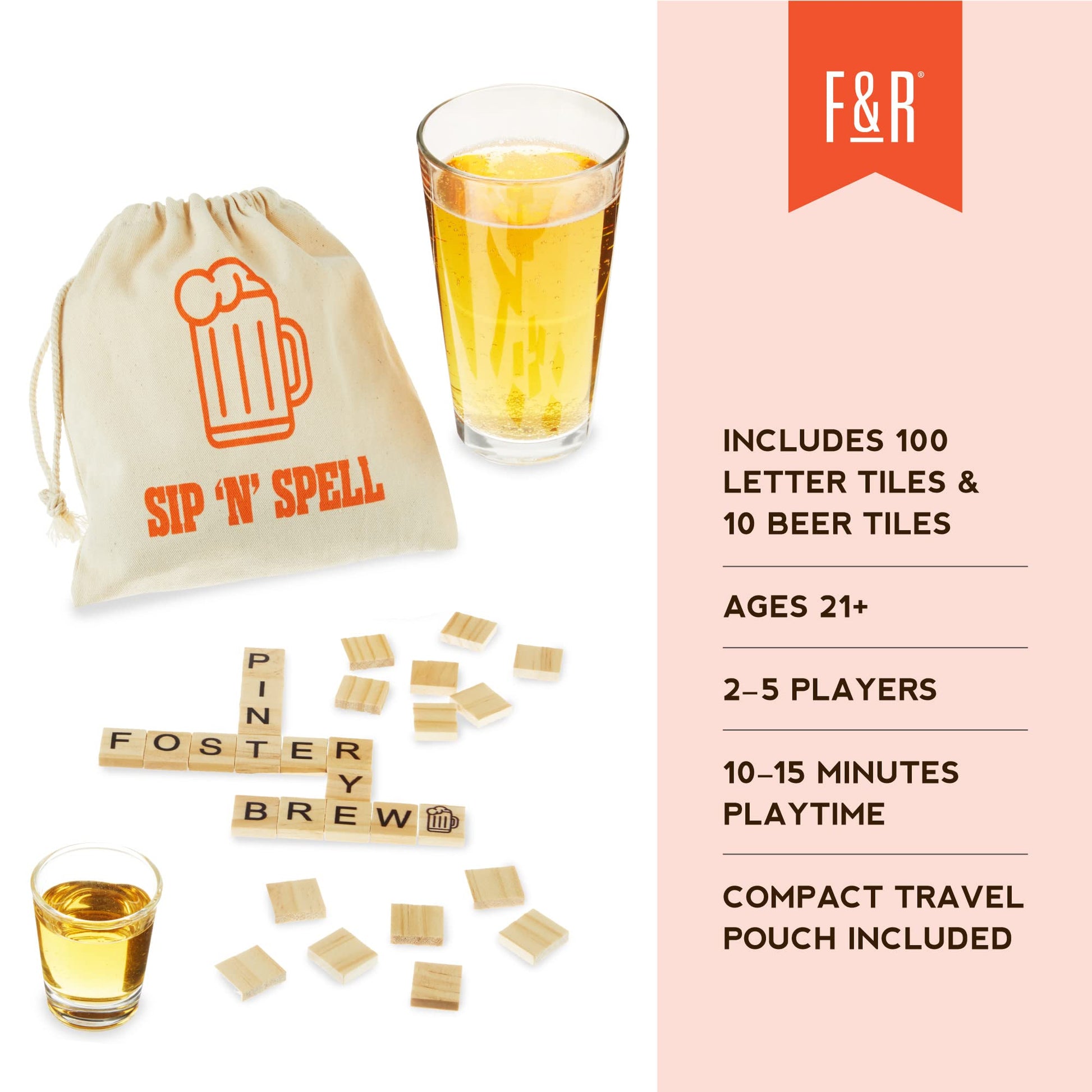 Foster & Rye Sip N Spell for Game Nights, Travel, Camping, Bachelorette Party Drinking Games, Board Games for Adults, Word Tile Spelling Game for 2-5