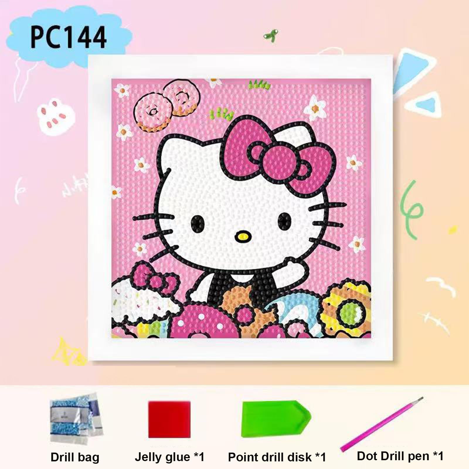 Hupalun Diamond Art Painting Kits for Kids, Kitty Diamond Art for Kids Ages 4-8-12, Hello Kitty Gem Kit Crafts Beginners with Frame for Gift Home Wall