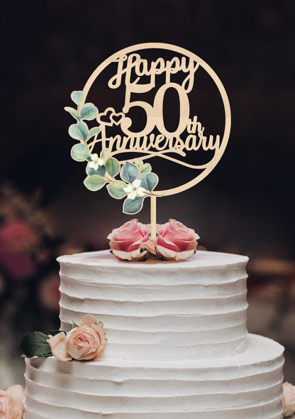 Happy 50th Anniversary Cake Toppers - 50th Anniversary Party Decorations, 50 Wedding Party, Company Decor, Wooden Decorations