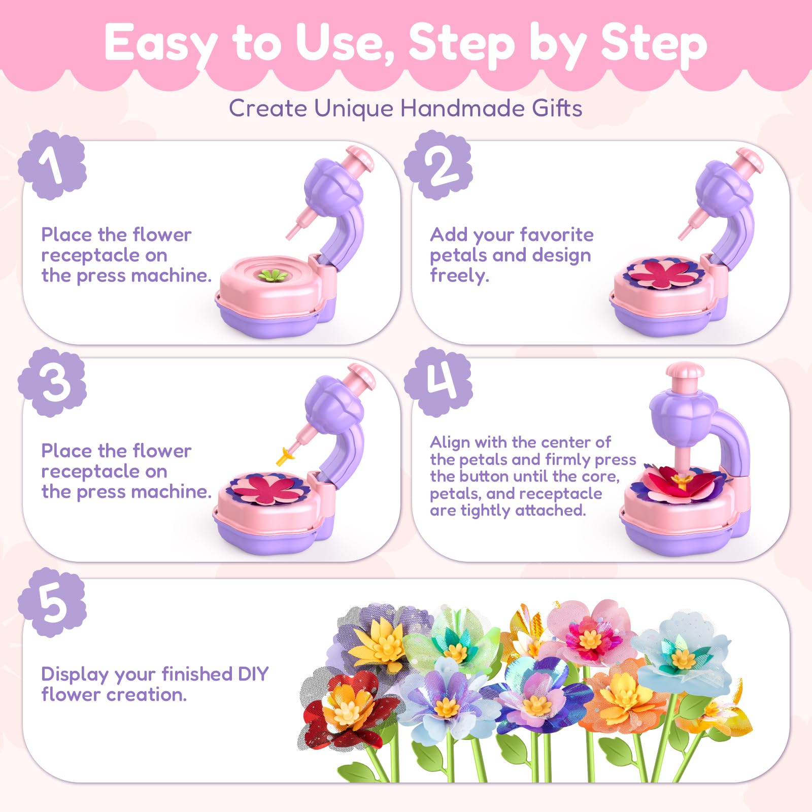 IBLOTIME Fabric Flower Bouquet Craft Kit Easter DIY Flower Press Arts Crafts Bouquet Making Set Creative Gift Christmas Birthday Ages 14+
