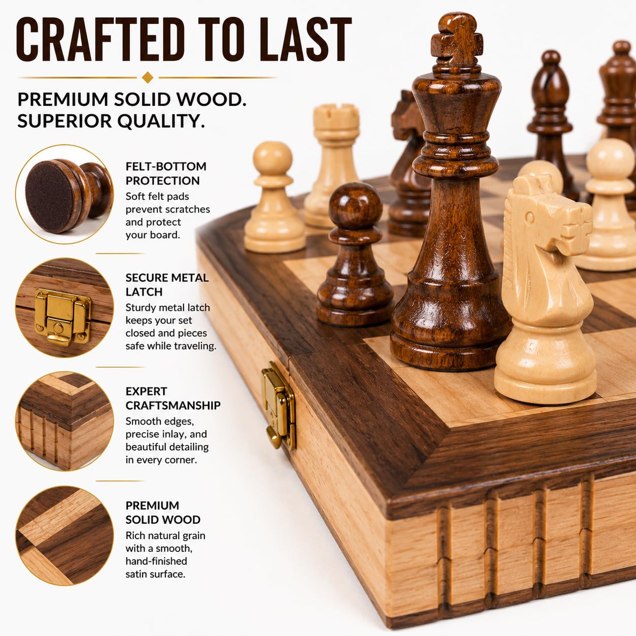 Wooden Chess Set, 11" Folding Travel Chess Board Game for Adults and Kids Portable Classic Chess Board with Solid Wood Pieces & Storage, Beginner